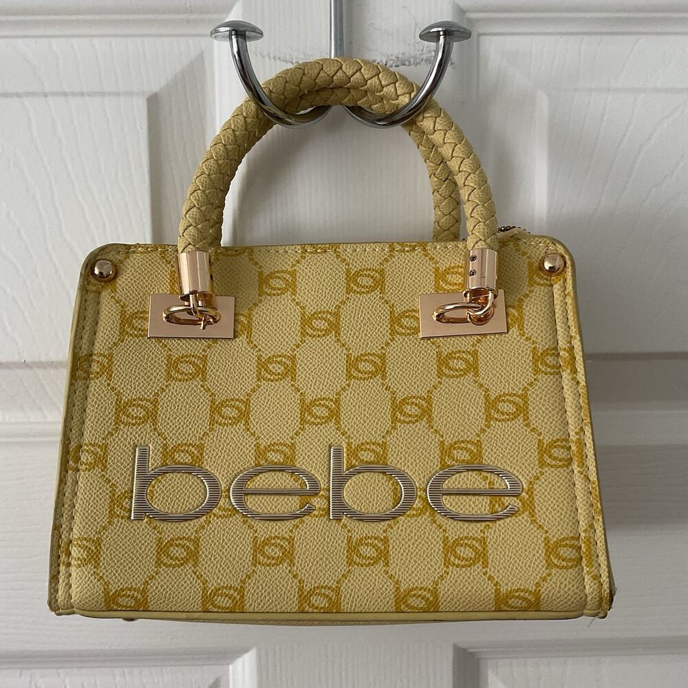 Bebe Satchel Handbag Butter Yellow Logo Structured Purse Y2K Mini Monogram